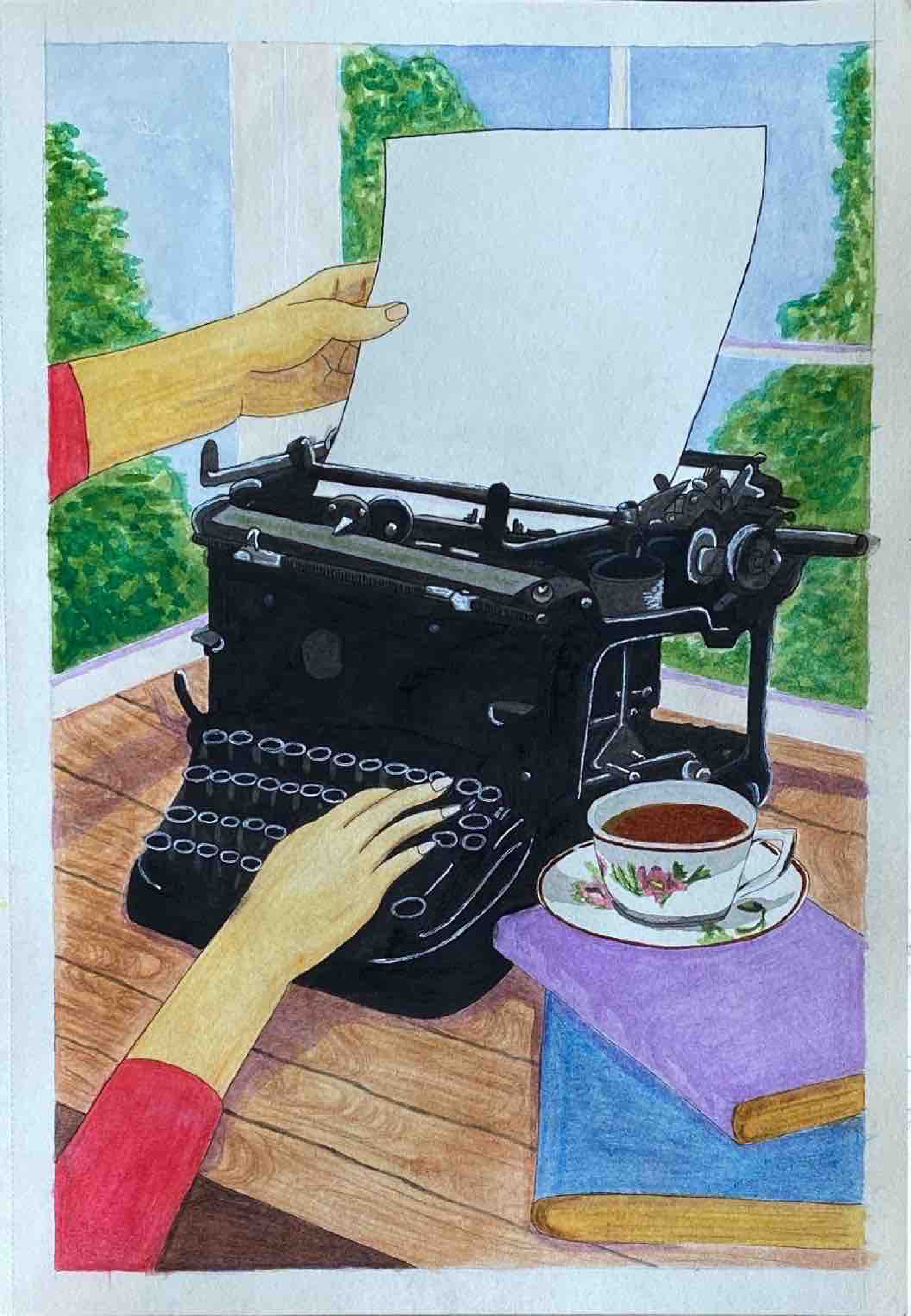 Hand-drawn vintage typewriter